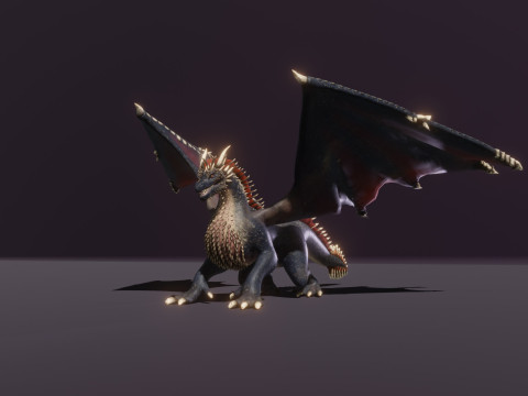 Realistic Black Dragon Animated Low-poly 3D Модель