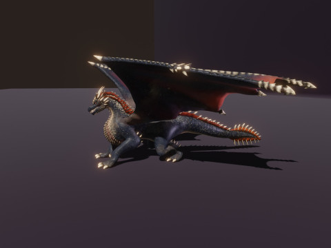 Realistic Black Dragon Animated Low-poly 3D Модель