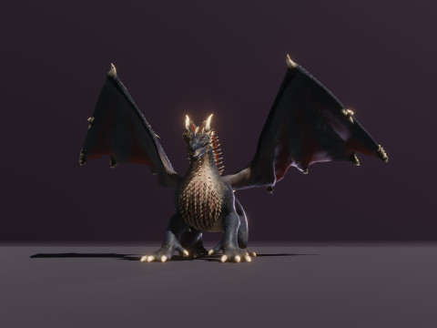 Realistic Black Dragon Animated Low-poly 3D Модель