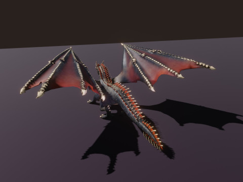 Realistic Black Dragon Animated Low-poly 3D Модель