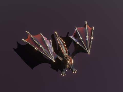 Realistic Black Dragon Animated Low-poly 3D Модель