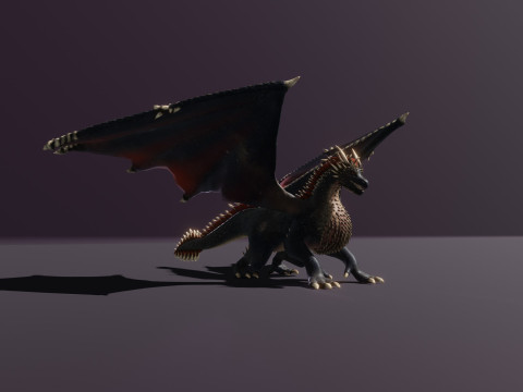Realistic Black Dragon Animated Low-poly 3D Модель