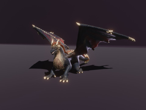 Realistic Black Dragon Animated Low-poly 3D Модель