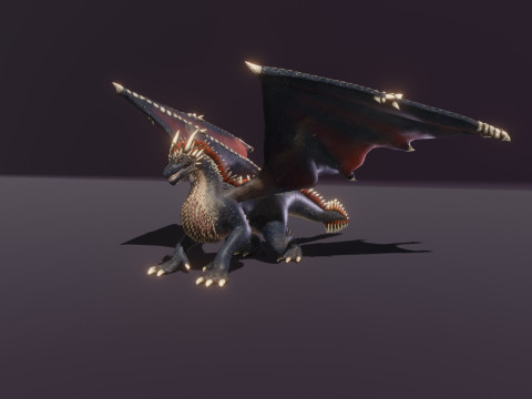 Realistic Black Dragon Animated Low-poly 3D Модель