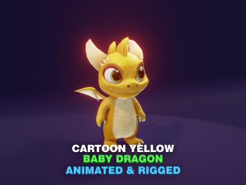 Cartoon Baby Dragon Yellow 3D Модель