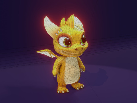 Cartoon Baby Dragon Yellow Model 3D