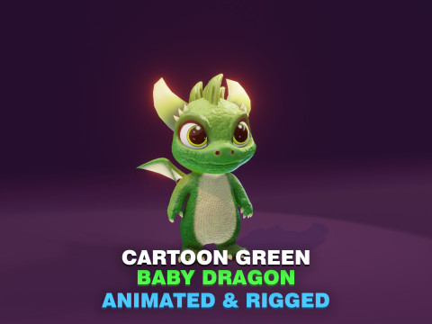 Cartoon Baby Dragon Green 3D Model