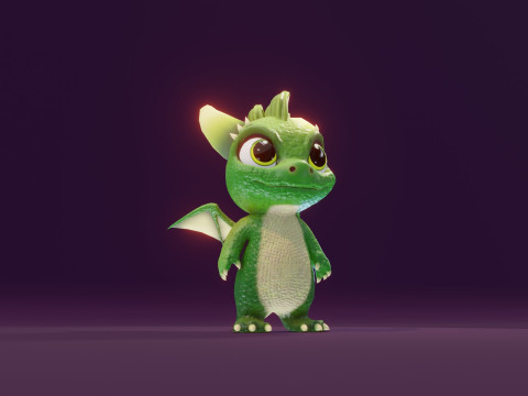 Cartoon Baby Dragon Green Modèle 3D