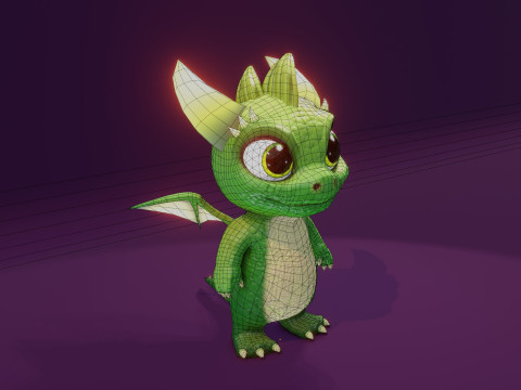 Cartoon Baby Dragon Green Modèle 3D