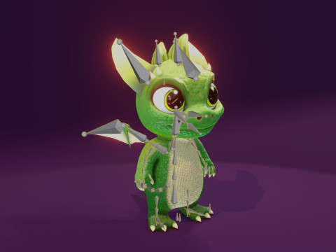 Cartoon Baby Dragon Green Modèle 3D