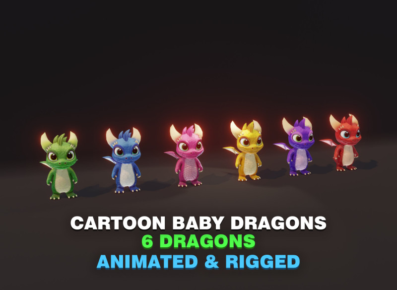 Cartoon Baby Dragons Low-poly 3D Модель .c4d .max .obj .3ds .fbx .stl .blend