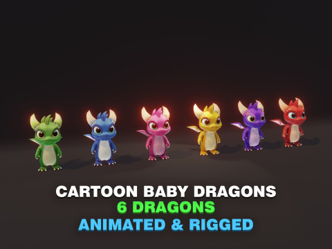 Cartoon Baby Dragons Low-poly 3D Model