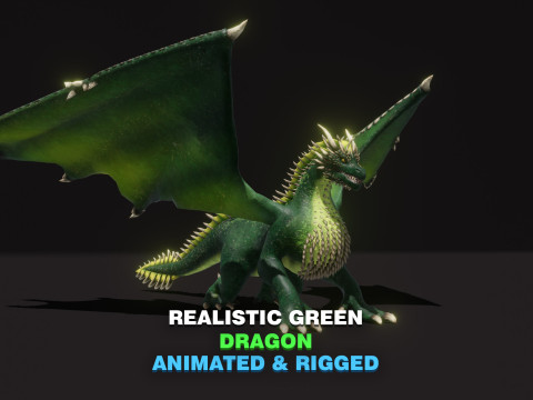 Realistic Green Dragon Animated Low-poly 3D Model