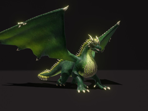Realistic Green Dragon Animated Low-poly Model 3D