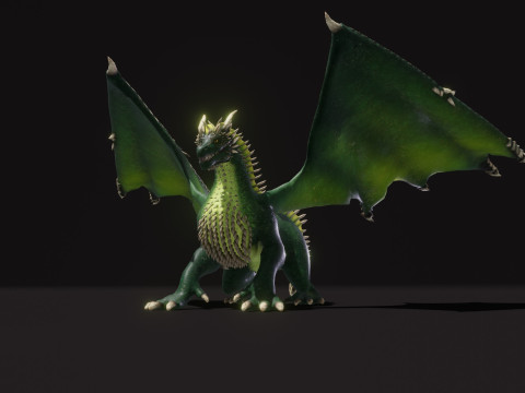 Realistic Green Dragon Animated Low-poly Model 3D