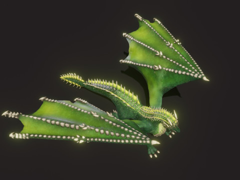Realistic Green Dragon Animated Low-poly Model 3D