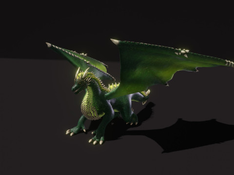 Realistic Green Dragon Animated Low-poly Model 3D