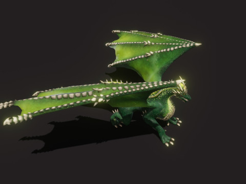 Realistic Green Dragon Animated Low-poly Model 3D