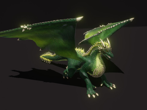 Realistic Green Dragon Animated Low-poly Model 3D