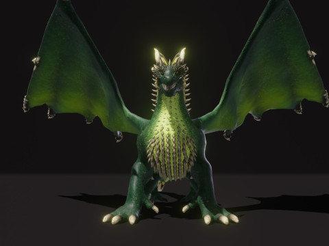 Realistic Green Dragon Animated Low-poly Model 3D