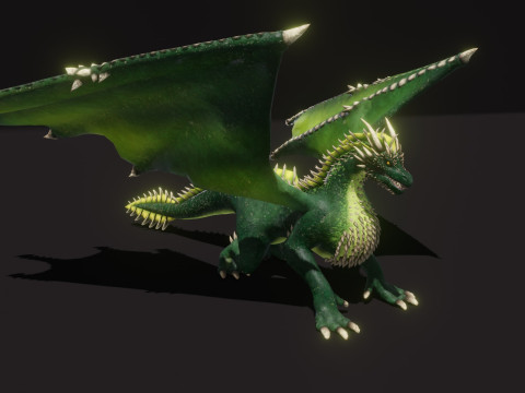 Realistic Green Dragon Animated Low-poly Model 3D