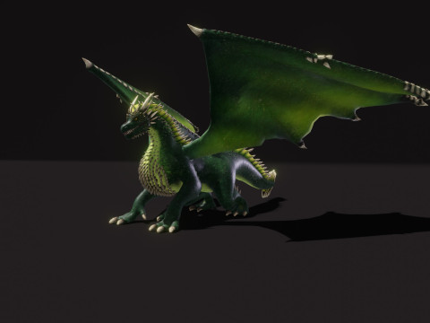 Realistic Green Dragon Animated Low-poly Model 3D