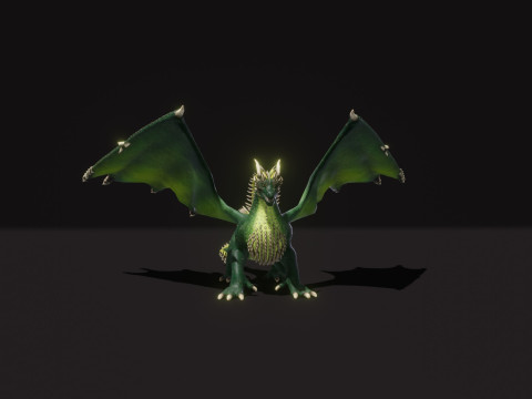 Realistic Green Dragon Animated Low-poly Model 3D