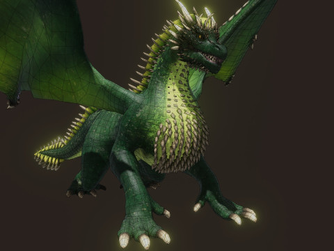 Realistic Green Dragon Animated Low-poly Model 3D