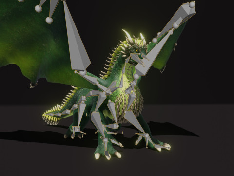 Realistic Green Dragon Animated Low-poly Model 3D