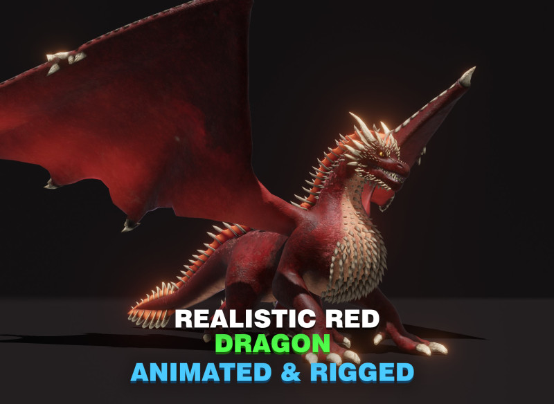 Realistic Red Dragon Animated Low-poly 3D 모델 .c4d .max .obj .3ds .fbx .stl .blend