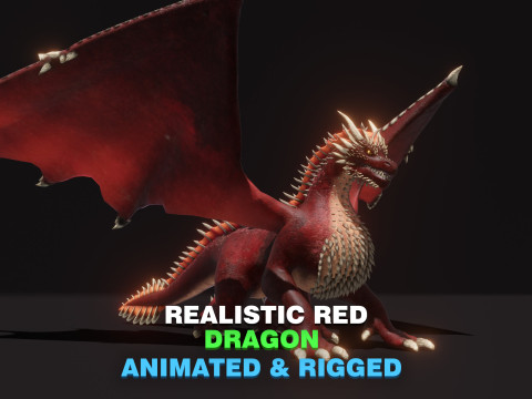 Realistic Red Dragon Animated Low-poly 3D Model