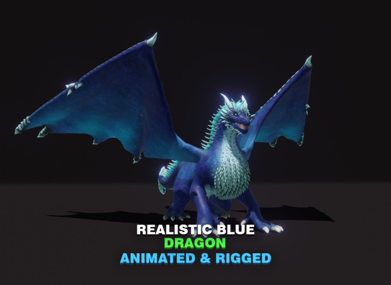 Realistic Blue Dragon Animated Low-poly 3D मॉडल .c4d .max .obj .3ds .fbx .stl .blend