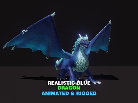 Realistic Blue Dragon Animated Low-poly 3D Model