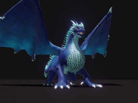 Realistic Blue Dragon Animated Low-poly 3D मॉडल