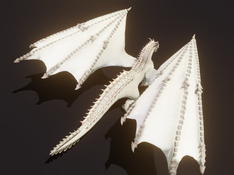 Realistic White Dragon Animated Low-poly 3D Модель