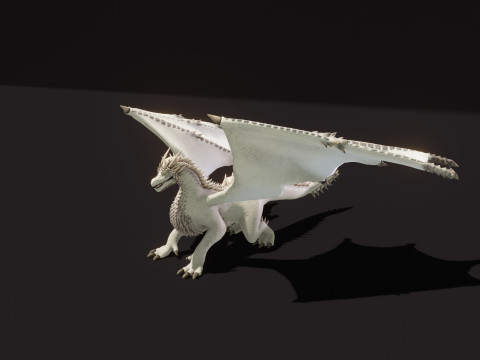 Realistic White Dragon Animated Low-poly 3D Модель