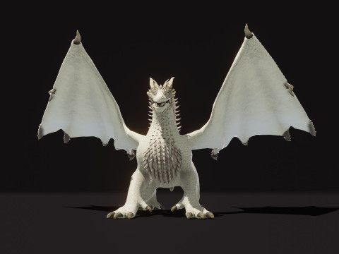 Realistic White Dragon Animated Low-poly 3D Модель