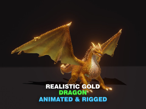Realistic Gold Dragon Animated Low-poly 3D-Modell