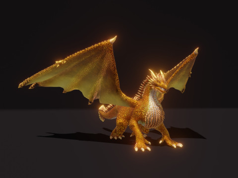 Realistic Gold Dragon Animated Low-poly 3D-Modell
