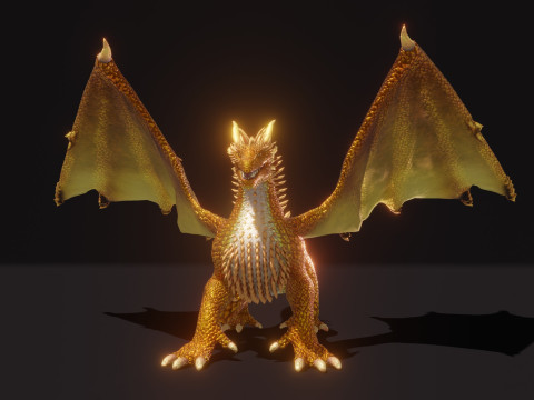 Realistic Gold Dragon Animated Low-poly 3D-Modell