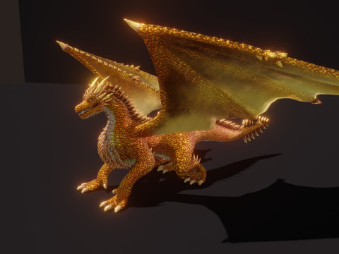 Realistic Gold Dragon Animated Low-poly 3D-Modell