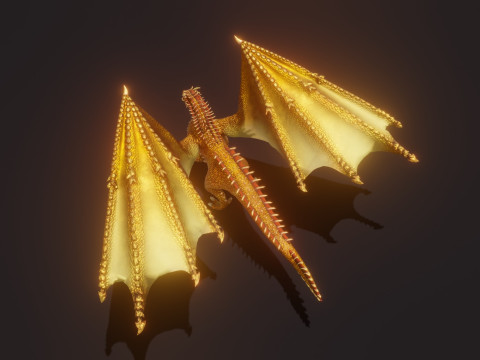Realistic Gold Dragon Animated Low-poly 3D-Modell