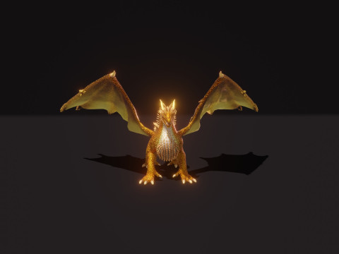 Realistic Gold Dragon Animated Low-poly 3D-Modell