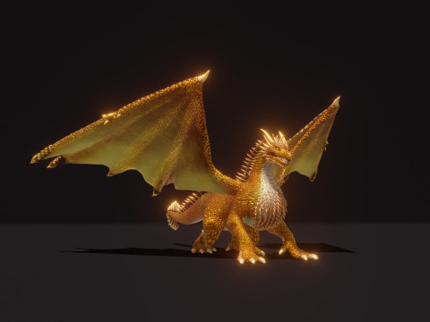 Realistic Gold Dragon Animated Low-poly 3D-Modell