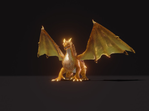 Realistic Gold Dragon Animated Low-poly 3D-Modell