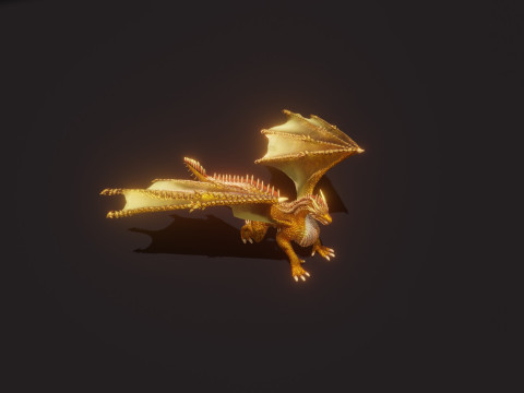 Realistic Gold Dragon Animated Low-poly 3D-Modell