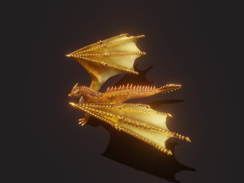 Realistic Gold Dragon Animated Low-poly 3D-Modell
