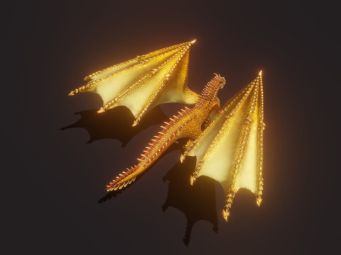 Realistic Gold Dragon Animated Low-poly 3D-Modell