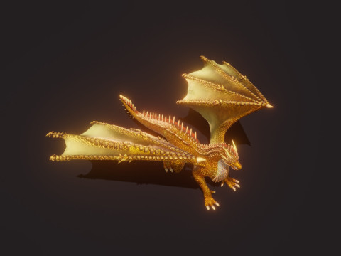 Realistic Gold Dragon Animated Low-poly 3D-Modell