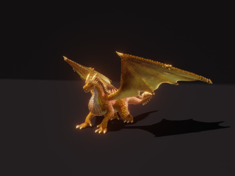 Realistic Gold Dragon Animated Low-poly 3D-Modell